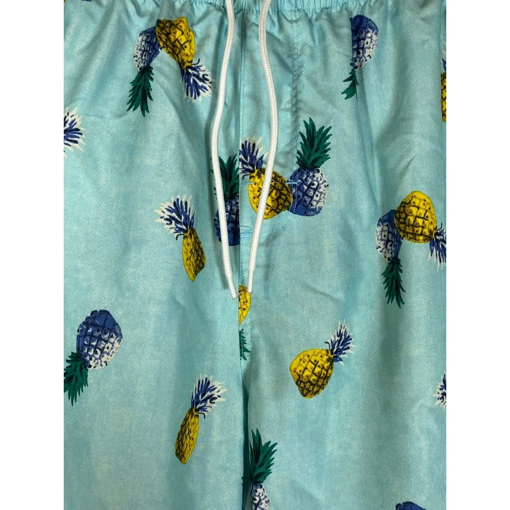Old Navy Pineapple Swim Trunks Aqua Blue Tropical‎ Drawstring Lined Men's L